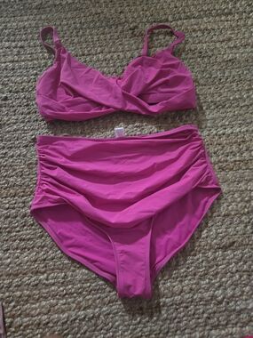 Women’s High-Waist Ruched Bikini Set - Hot Pink